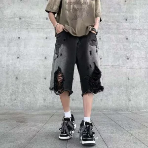 Ripped Black Denim Shorts