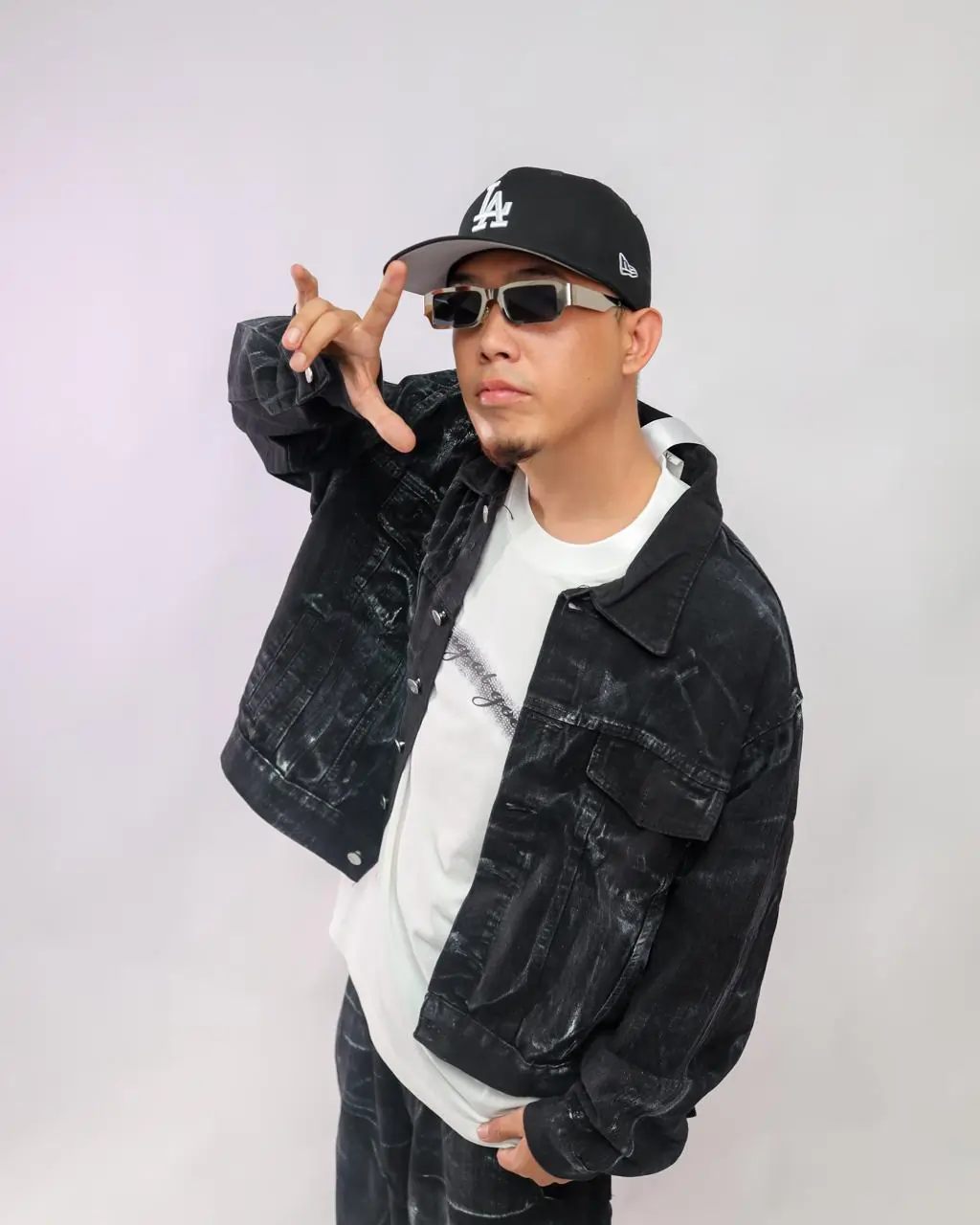 Men's Black Acid-Wash Denim Jacket