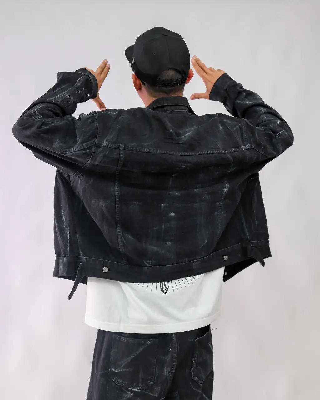 Men's Black Acid-Wash Denim Jacket