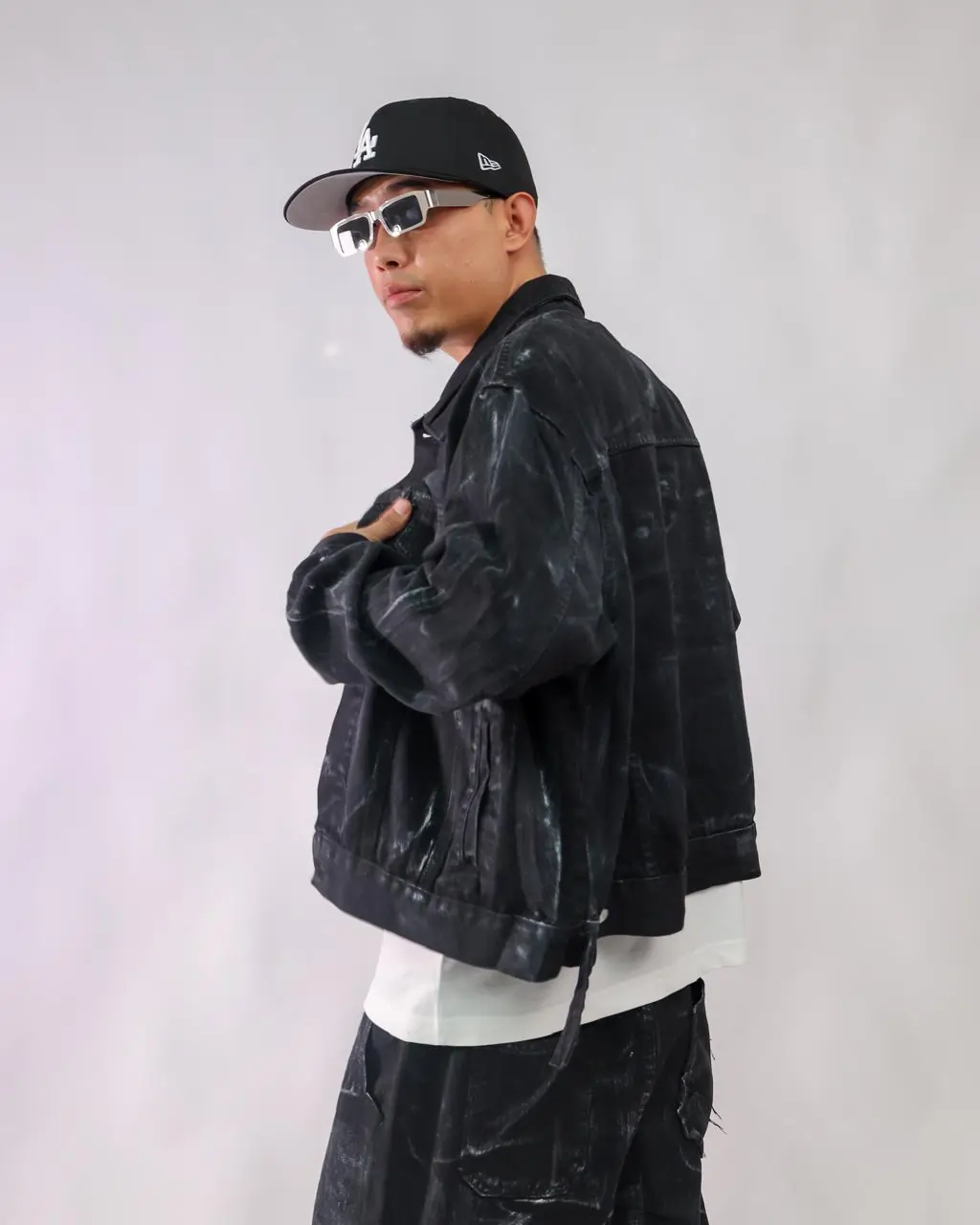 Men's Black Acid-Wash Denim Jacket