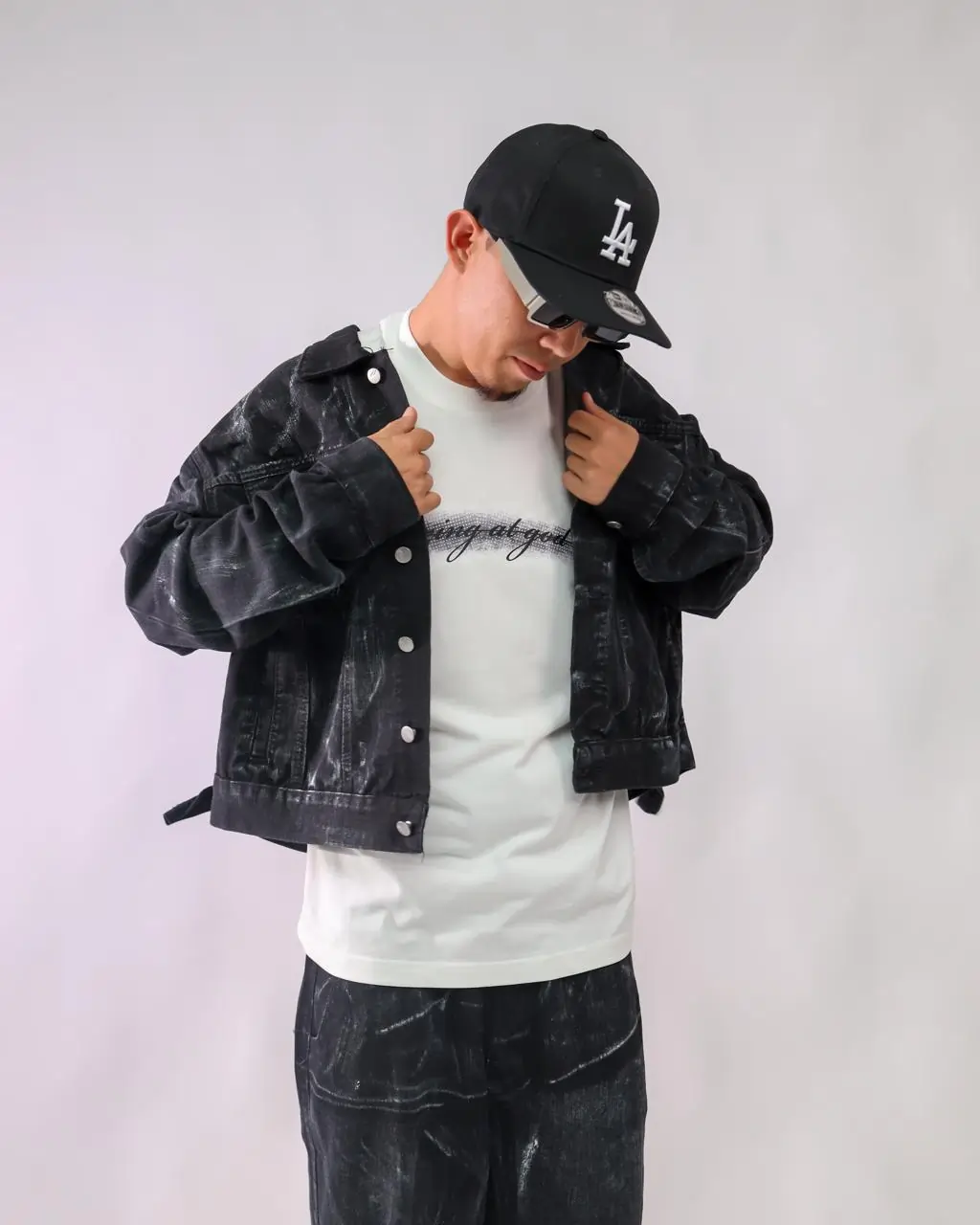 Men's Black Acid-Wash Denim Jacket